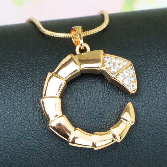 "Rose Gold Curved Segment Pendant with Crystals, XPPT1308 - Picture 1 of 12